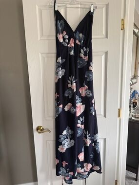 Simplee Apparel Navy Floral Maxi Dress with Pink & Gray Flowers